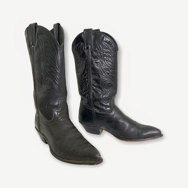 Vintage Women's CODE WEST Black Cowboy Boots ~ size 7 M ~ Pointed X-Toe ~ Western / Rockabilly ~ 