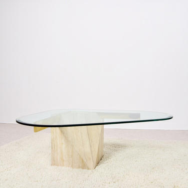 Vintage 1970’s travertine and brass coffee table