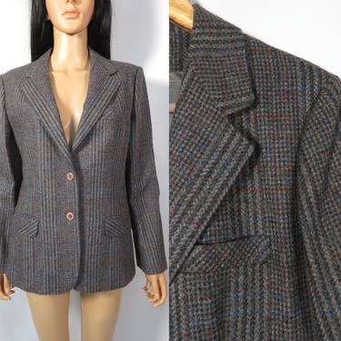 Vintage 80s Classic Gray Wool Tweed Blazer Made In USA Size 14 M/L 