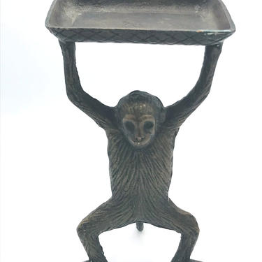 Vintage Brass Monkey Business Card Holder Trinket Tray 
