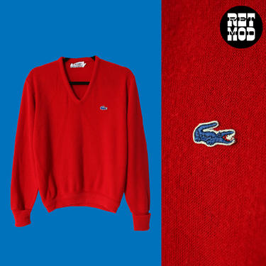 Vintage 60s 70s Red Izod Lacoste Alligator Men's Pullover Sweater 