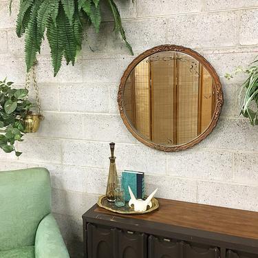 LOCAL PICKUP ONLY Vintage Wall Mirror 1940’s Retro Size 26x26 Gold Painted Carved Wood with Floral Details Round Wall Mirror For Home Decor 