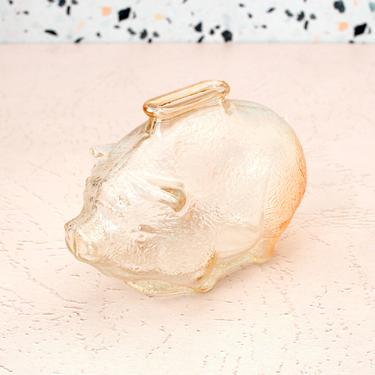 Vintage 1950s Carnival Glass Piggy Bank - Anchor Hocking Pink/Amber Glass Pig Gift 