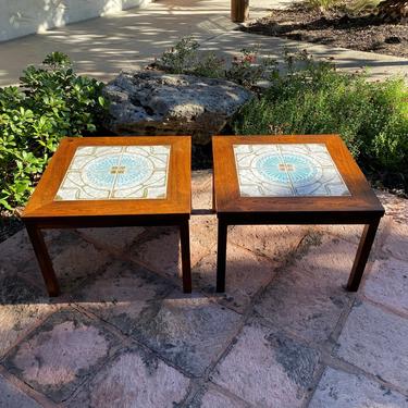 Pair of Mid-Century Modern Danish Rosewood and Tile Top End Tables 