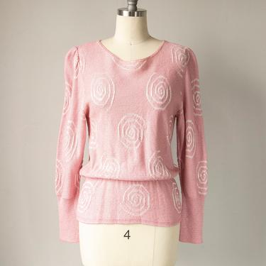 1980s Sweater Blush Pink Swirl Knit XS / S 