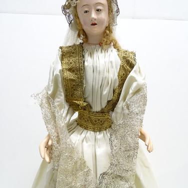 Large 22 inch 1800's Neapolitan Italian Saint Clare Creche Doll with Glass Eyes, Antique from Francis of Assisi Basilica for Christmas Putz 