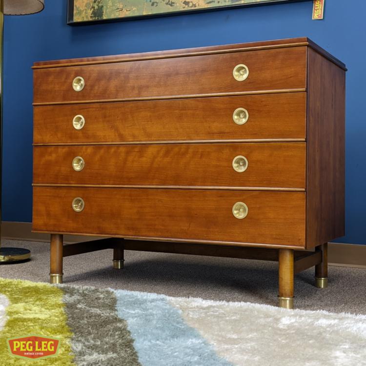 Mid-Century Modern bachelor's chest with brass details by Renzo Rutili for Johnson Furniture