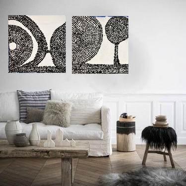 2 Pieces - Gallery 20&amp;quot;x20&amp;quot; Thick-Edged Heavy Canvas Paintings Abstract Minimalist Modern Artwork Original Contemporary Artby ArtbyDinaD by Art