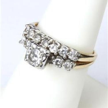 Vintage Diamond Wedding Engagement Ring Set .88 TCW 14k White/Yellow Gold Sz 6.75 