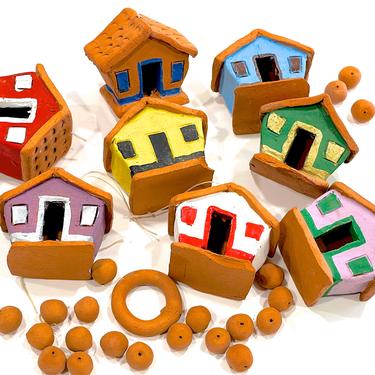 VINTAGE: Old Mexican Terra Cotta Houses and Beads - Handmade - SKU 16-D1-00033177 