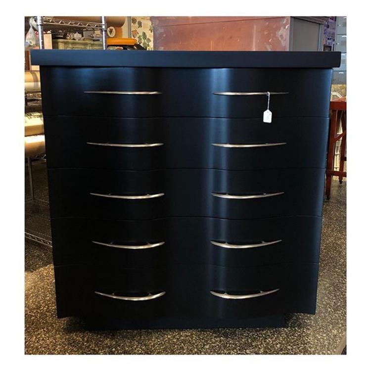 1940s style double bow fronted ebonized chest (5) drawers 44 L x 21 D x 46.5 H 