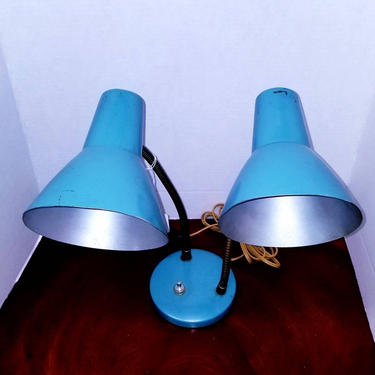 Turquoise 2 head Mid-Century gooseneck desk lamp. 