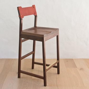 Tab Barstool - Modern barstool counterstool with leather back and carved seat - Minimal 
