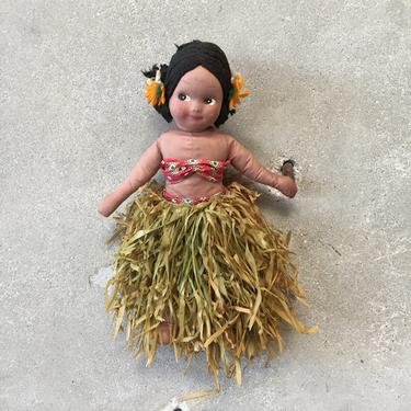 Vintage Hawaiian Cloth Doll with Grass Skirt