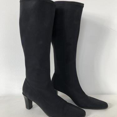 Vintage Black Neoprene Knee High Boots