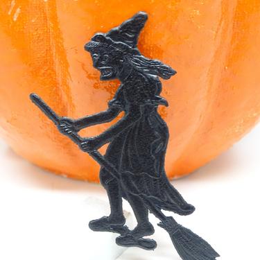 Antique Small German Halloween Die Cut Embossed Witch on Broom, Vintage Party Decor 