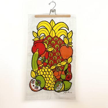 mod fruit Georges Briard linen tea towel bright 1960's MCM graphic 