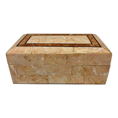 Post-Modern Tessellated Pink Marble and Red Travertine Box by Maitland Smith