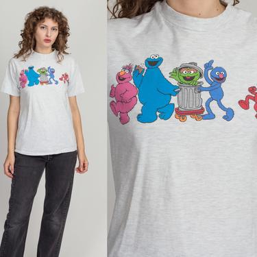 90s Sesame Street T Shirt - Medium | Vintage Heather Grey Graphic Cartoon Tee 