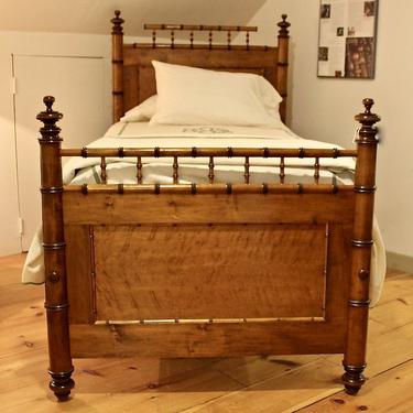 Reproduction Faux Bamboo Bed in maple &amp; Birds Eye Maple in Standard Twin