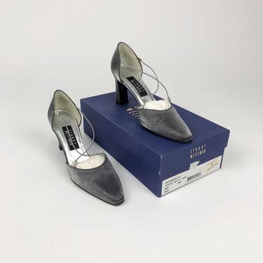 Vintage 1990s Stuart Weitzman Pewter Lurex Heels, Comes with Original Box, 90s Formal Heels, Rhinestone Embellishments, Mod Chic, Size 8AA by Mo