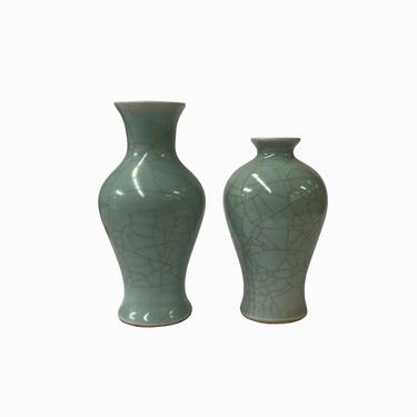 2 x Chinese Clay Ceramic Crackle Wu Celadon Small Vase ws1516E 