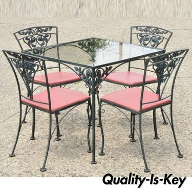 Woodard Chantilly Rose Green Garden Patio Dining Set of 4 Chairs &amp; Square Table