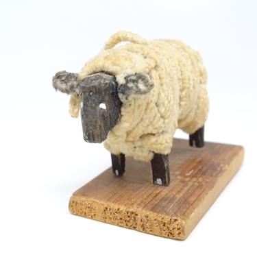 Antique Hand Carved Wooden Wooly Sheep, for Putz or Christmas Nativity Creche,  Vintage Farm Lamb 