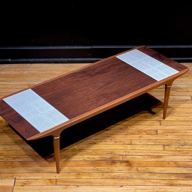 Restored Lane Cosmopolitan Surfboard Tile Top Coffee Table - Mid Century Modern Danish Style Walnut Coffee Table 