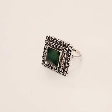 Vintage Art Deco sterling Chalcedony chrysoprase Marcasite ring size 5 