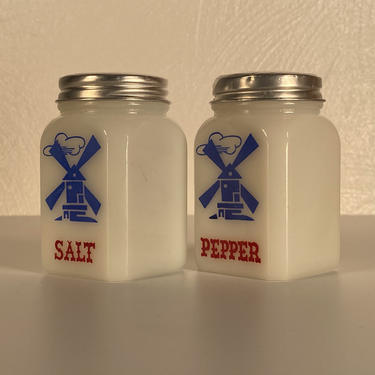 Milk Glass Windmill Salt &amp; Pepper Shaker Set 