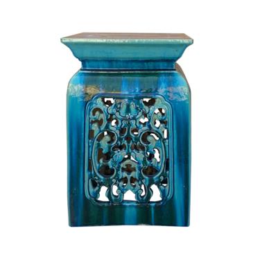 Chinese Ceramic Square Turquoise Green Scroll Garden Stand Table cs7060E 