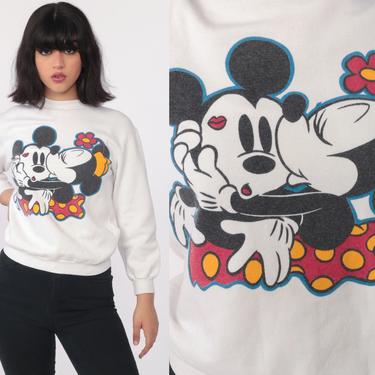 90s Walt Disney Sweatshirt -- Mickey Mouse Minnie Sweater 80s Long Sleeve Disneyland Shirt Kawaii White Cartoon 90s Vintage Extra Small XS 