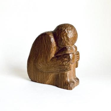 Antique Carved Wood Kneeling Figure Folk Art Art Deco Signed Moody WPA Style 