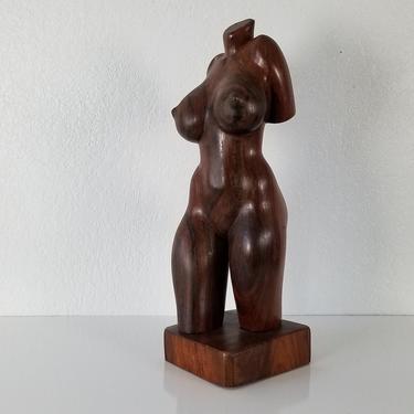 Vintage Abstract Carved Wood Nude Woman Torso Sculpture . 