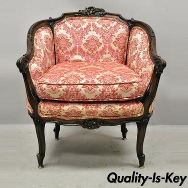 Antique French Louis XV Provincial Walnut Upholstered Boudoir Accent Chair