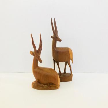 Vintage Pair Hand Carved/ Wood/ Gazelle/ Statue/ Sculpture/ 1970s/ FREE SHIPPING 
