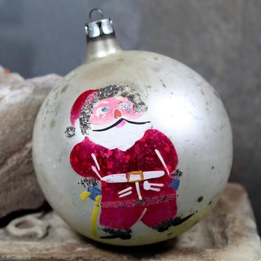 Hand Painted Polish Glass Christmas Ornament - Vintage Santa for Your Vintage Christmas Tree! - Pink and White | FREE SHIPPING 