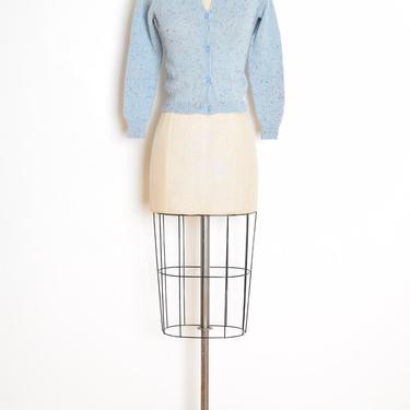 vintage 50s cardigan sweater light blue confetti button up jumper top cardie XS clothing 