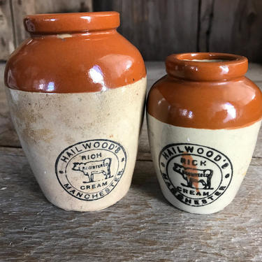 1800s English Stoneware Cream Jar, Manchester England, Storage Jar, Set of 2 