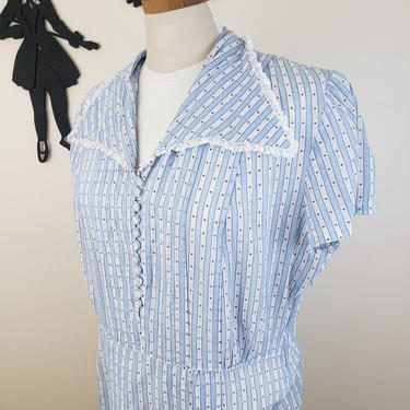 Vintage 1940's Striped Dress / 40s Day Dress XL 