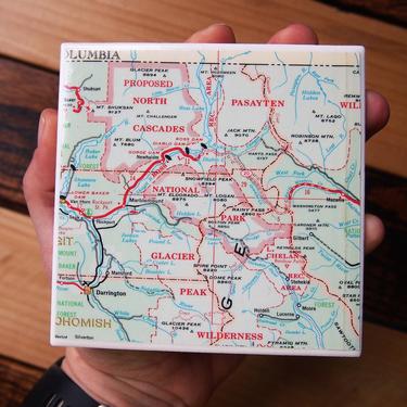 1968 North Cascades National Park Map Coaster. Cascades Vintage Map. Glacier Peak. Washington Map. US Hiking Gift. For hiker. Climbing Gift. 