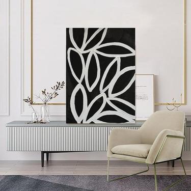 Sale-New B/W Petals Large Oversized  36&amp;quot; x 48&amp;quot; Canvas Painting Abstract Minimalist Modern Original Contemporary Artworkby ArtbyDinaD by Art