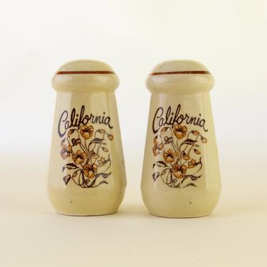 California Salt and Pepper Shakers Souvenir / 60s 70s Golden Poppy Collectible State Pair Set of Two Vintage Floral Hippie Boho Ceramic 
