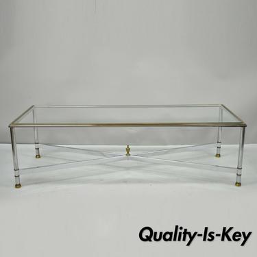 French Neoclassical Maison Jansen Style Steel &amp; Brass Rectangular Coffee Table