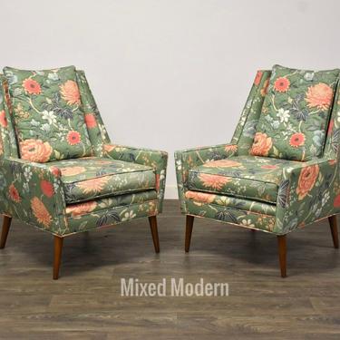 Mid Century Modern Floral Lounge Chairs- a Pair 