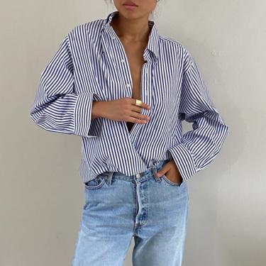 80s pinstripe boyfriend shirt / vintage blue pinstripe cotton oversized menswear Lord + Taylor shirt | XL 