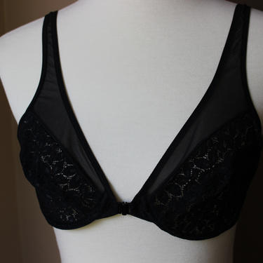 Floral 1990s Warner's Sheer Heaven 36 B Lace and Mesh Bra 
