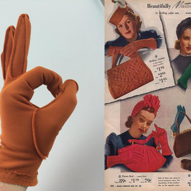 She Was Beautifully Matched - Vintage 1950s 1960s Pumpkin Orange Nylon Short Over Wrist Gloves - 6.5 