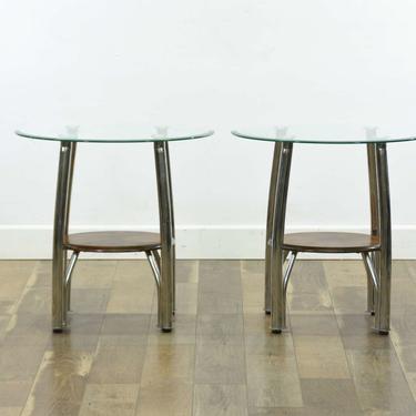 Pair Art Deco End Tables W Glass Top